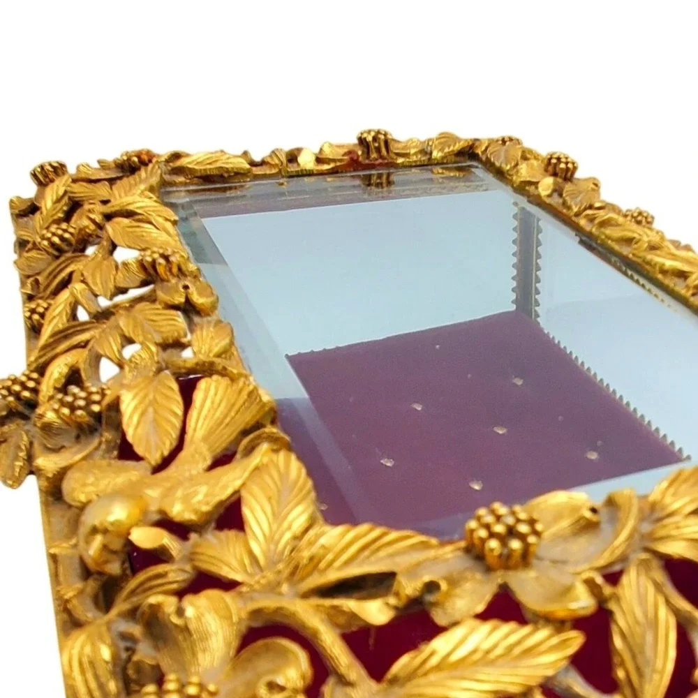 Matson Ormolu Jewelry Dogwood Casket Box Dresser Vanity Case Gilt Footed Trinket